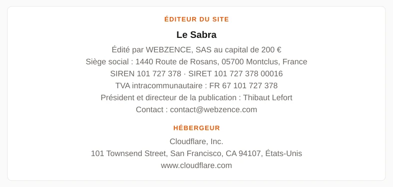 Coordonnées légales de l&rsquo;éditeur et de l&rsquo;hébergeur du site